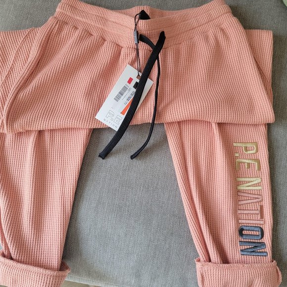 NWT $150 P.E. NATION Peach Bloom Waffle Rebound Track Pants Size  S Ombré Logo - Picture 7 of 9